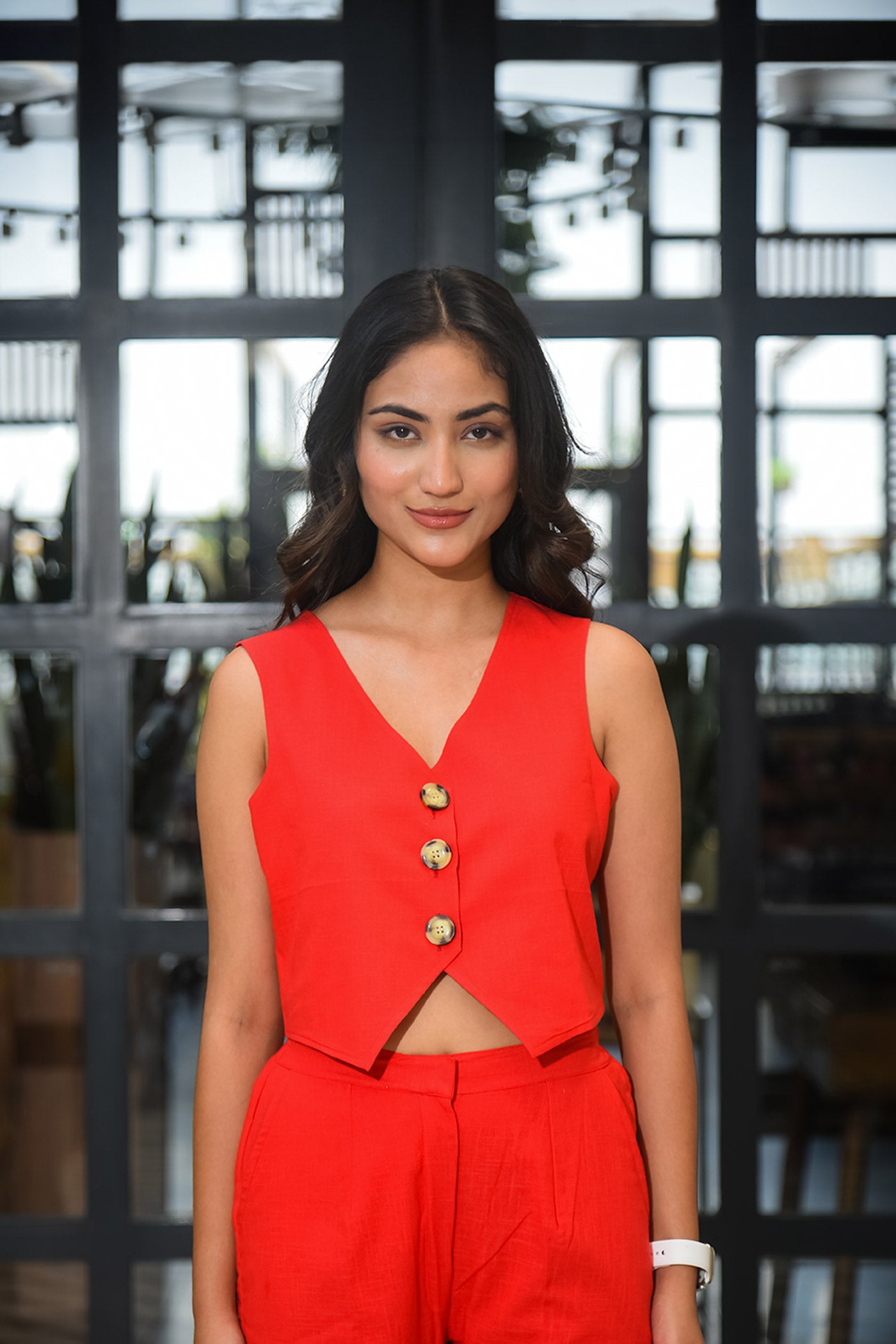 Red Linen Waistcoat and trouser Set