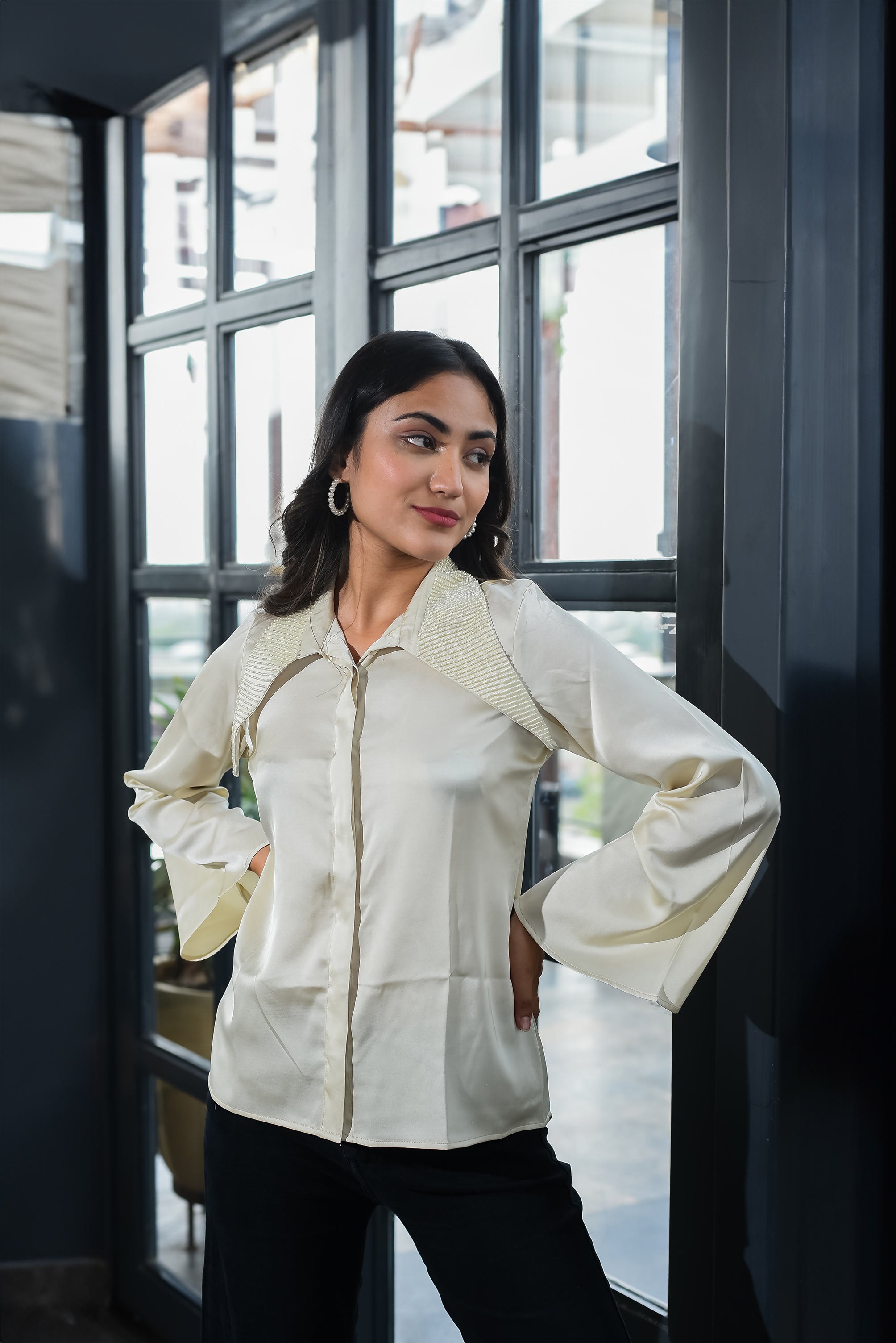 Ivory Pearl Handwork Shirt
