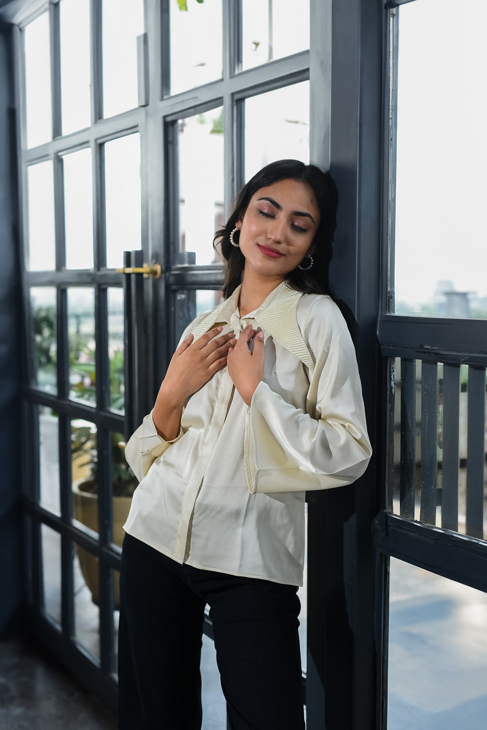 Ivory Pearl Handwork Shirt