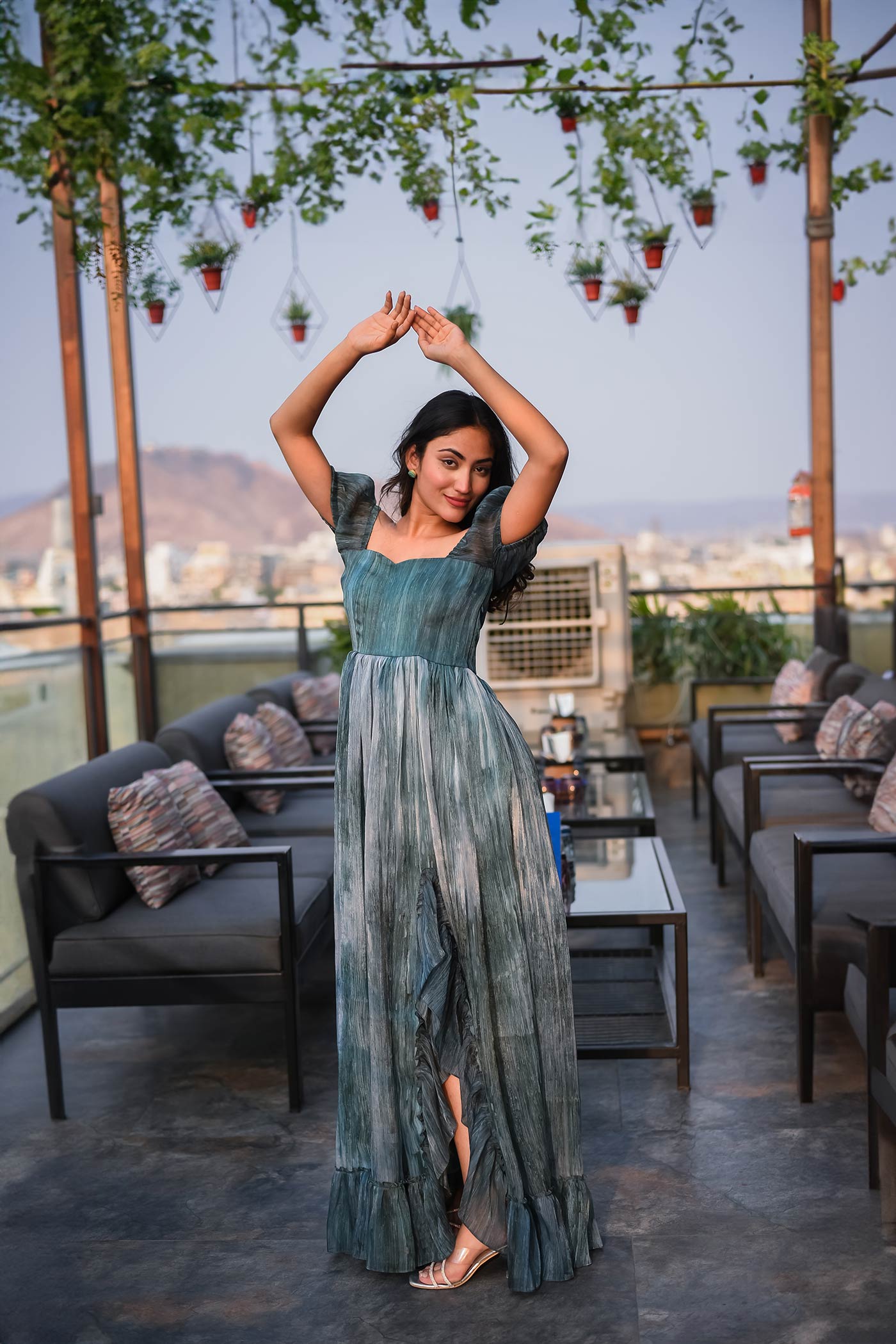 Aqua Blue Ruffle Maxi Dress