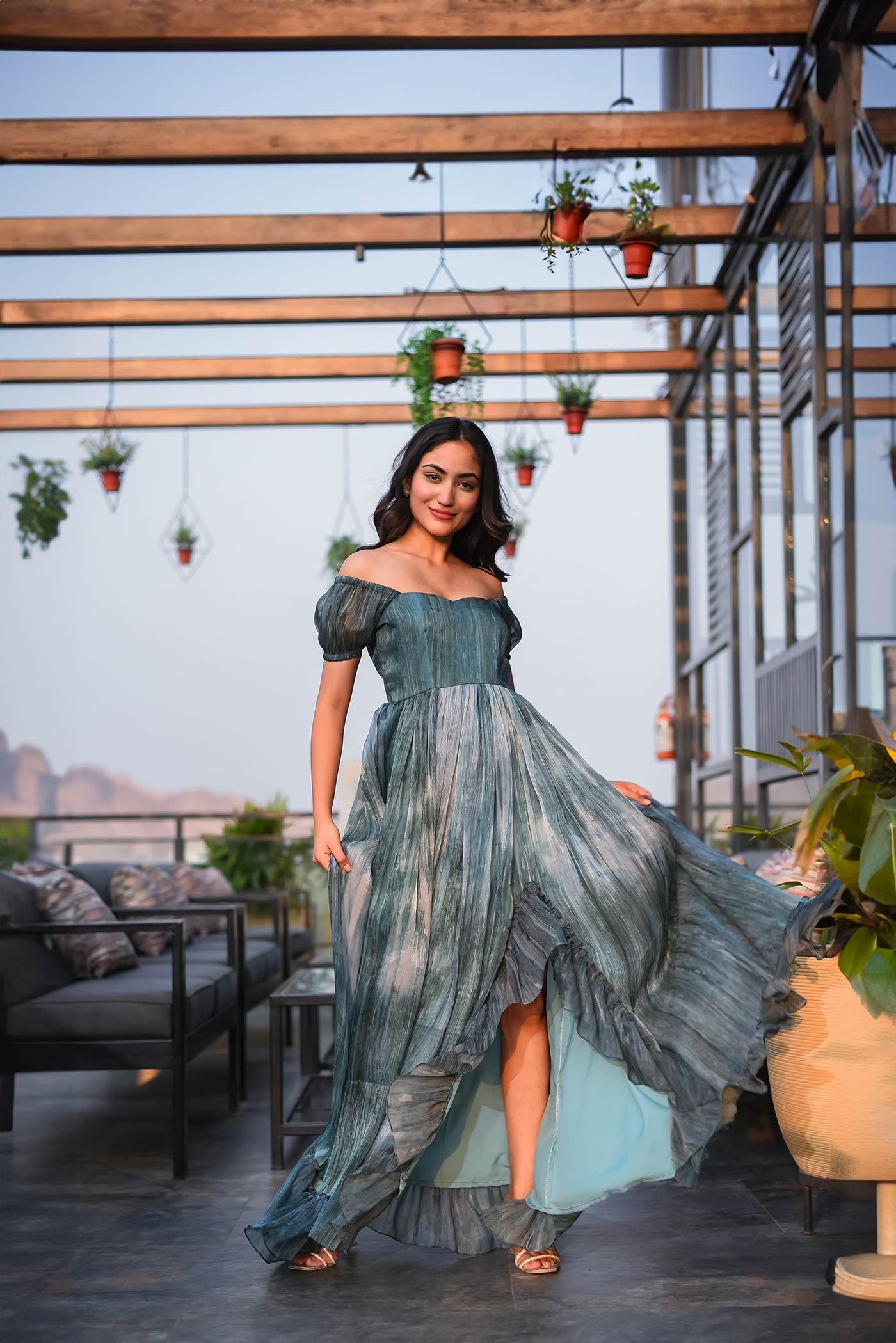 Aqua Blue Ruffle Maxi Dress