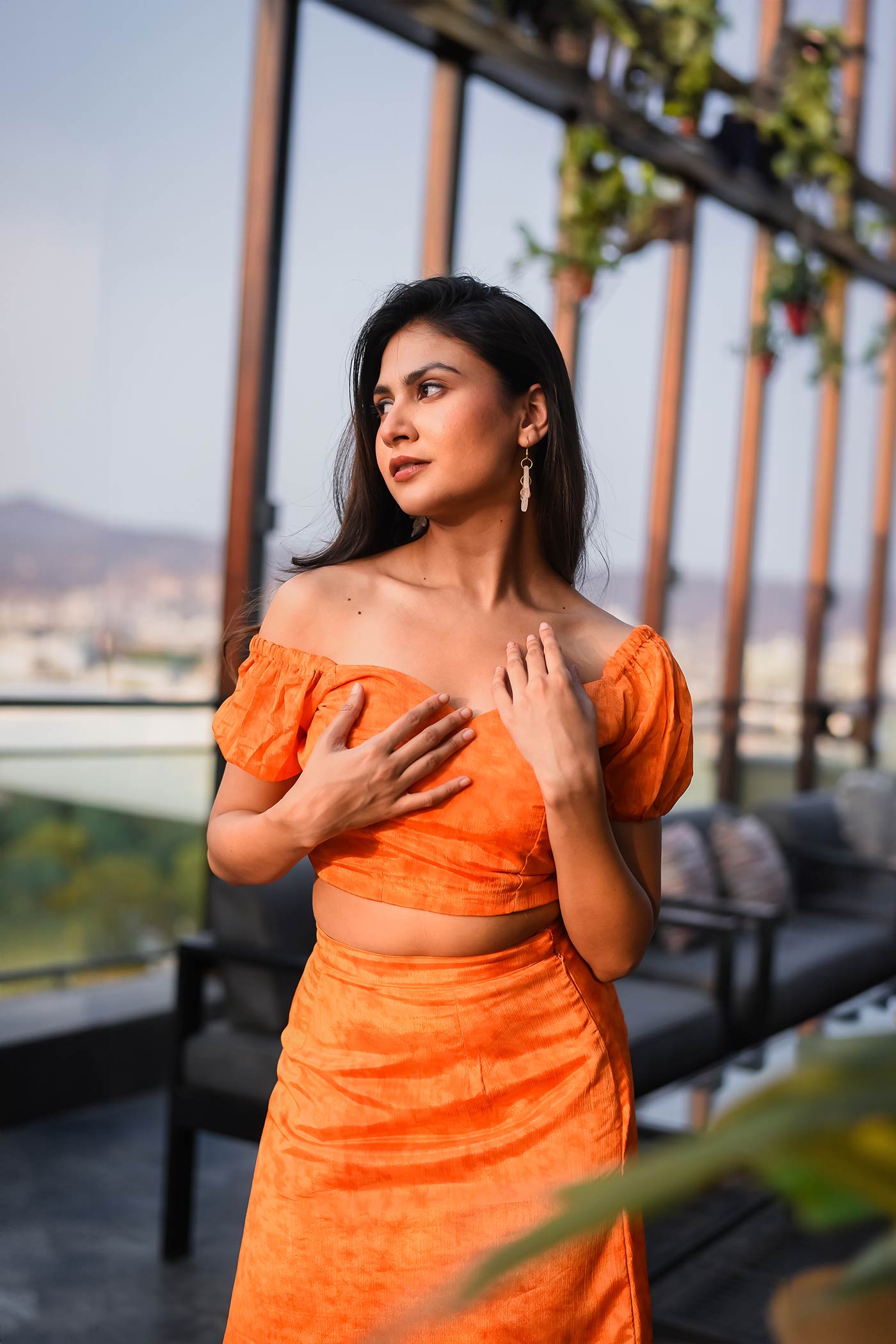 Orange offshoulder Coord set