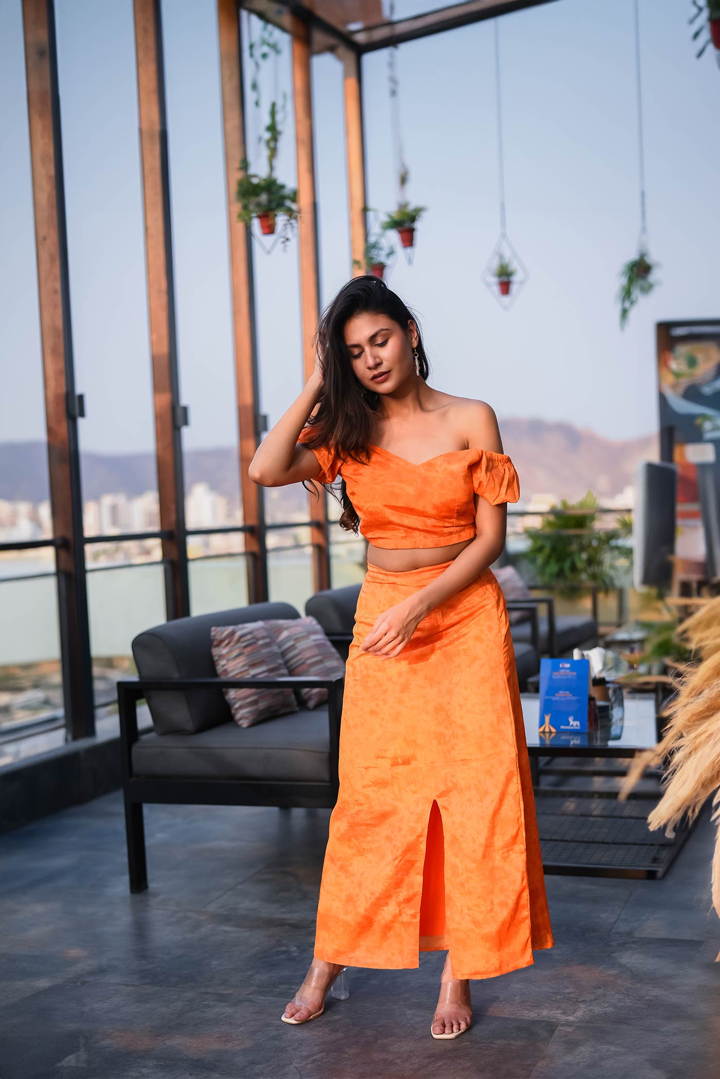 Orange offshoulder Coord set