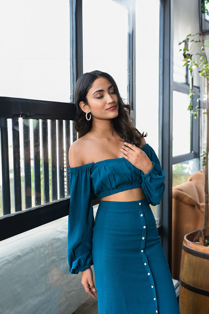 Pearl Blue Top Skirt Set