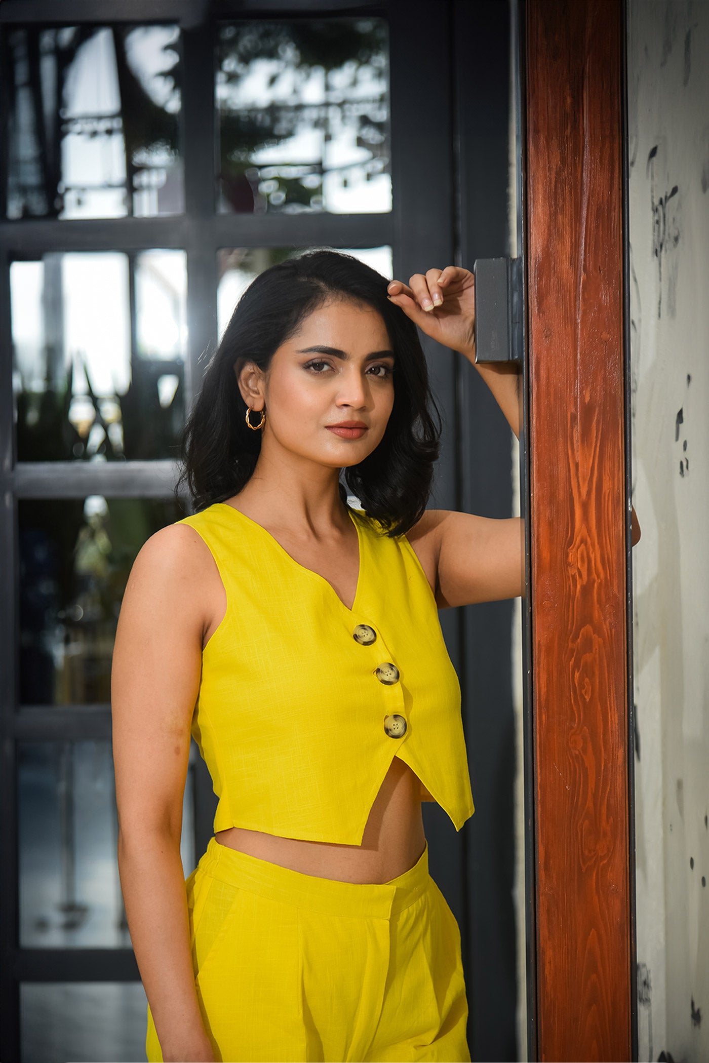 Yellow Linen Waistcoat and Trouser Set
