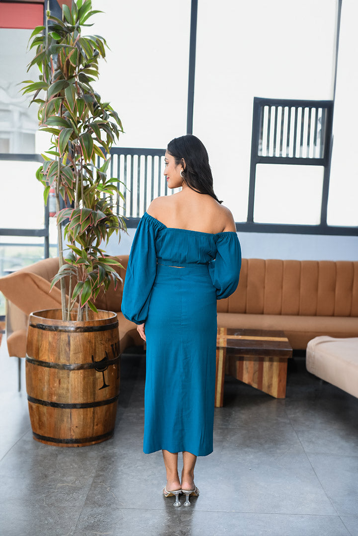 Pearl Blue Top Skirt Set