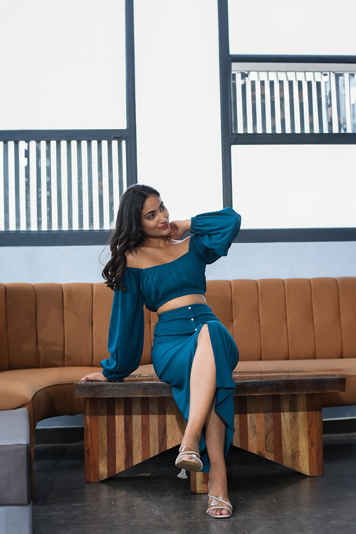 Pearl Blue Top Skirt Set