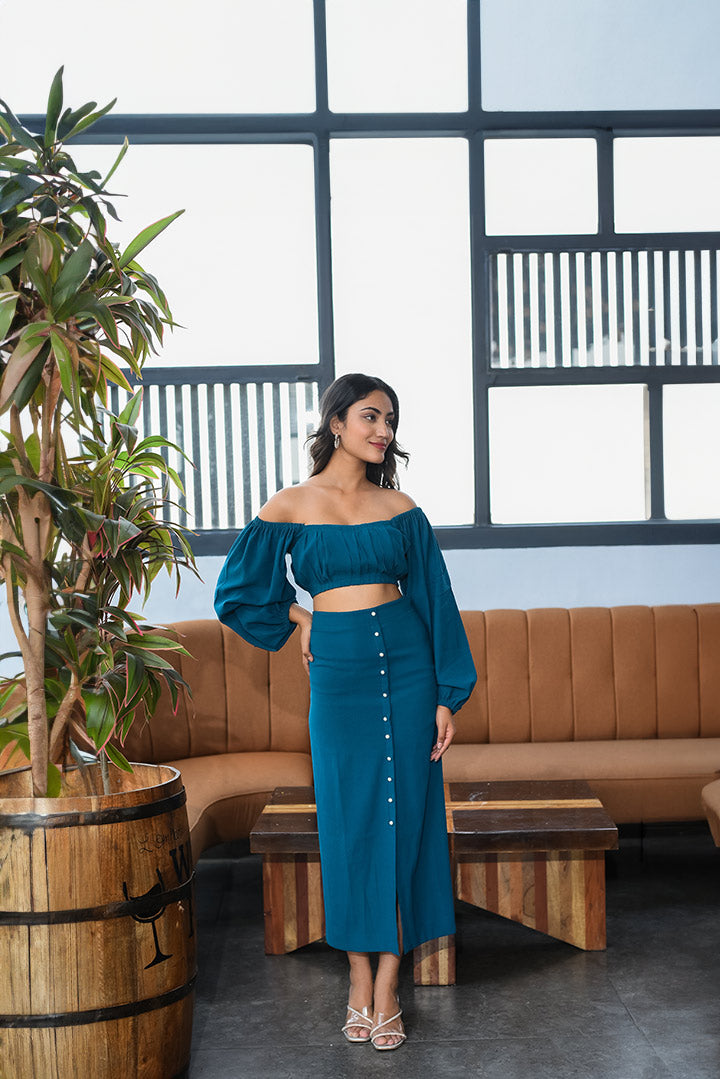 Pearl Blue Top Skirt Set