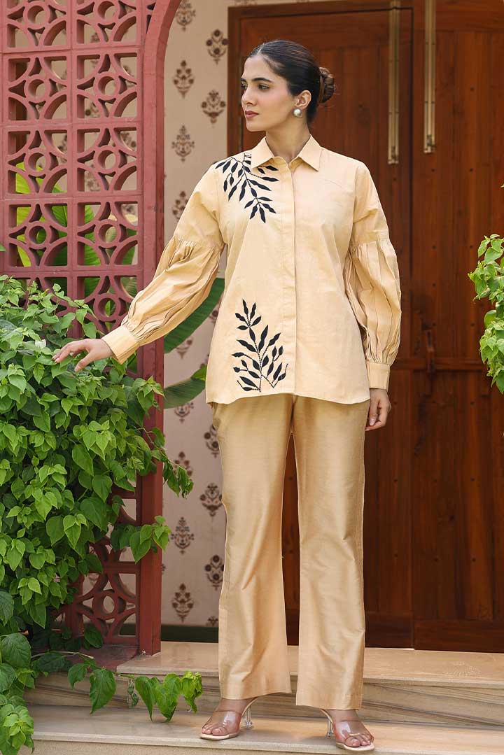 Beige Embroidered Coord Set