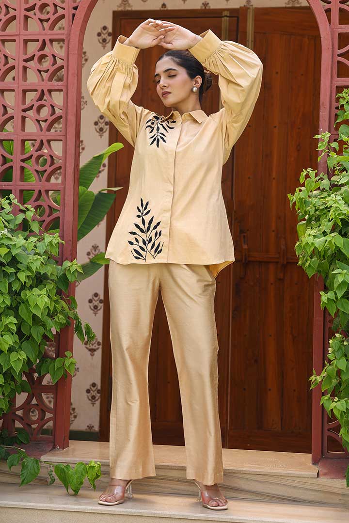 Beige Embroidered Coord Set