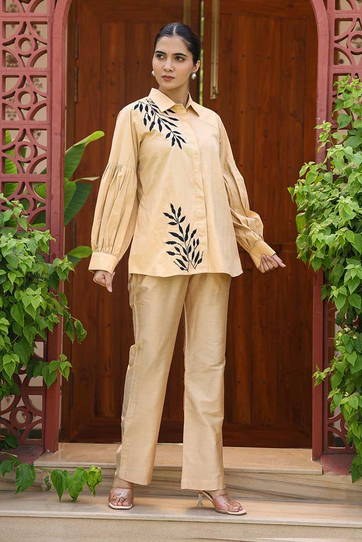 Beige Embroidered Coord Set