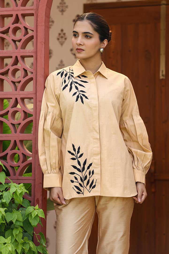 Beige Embroidered Coord Set