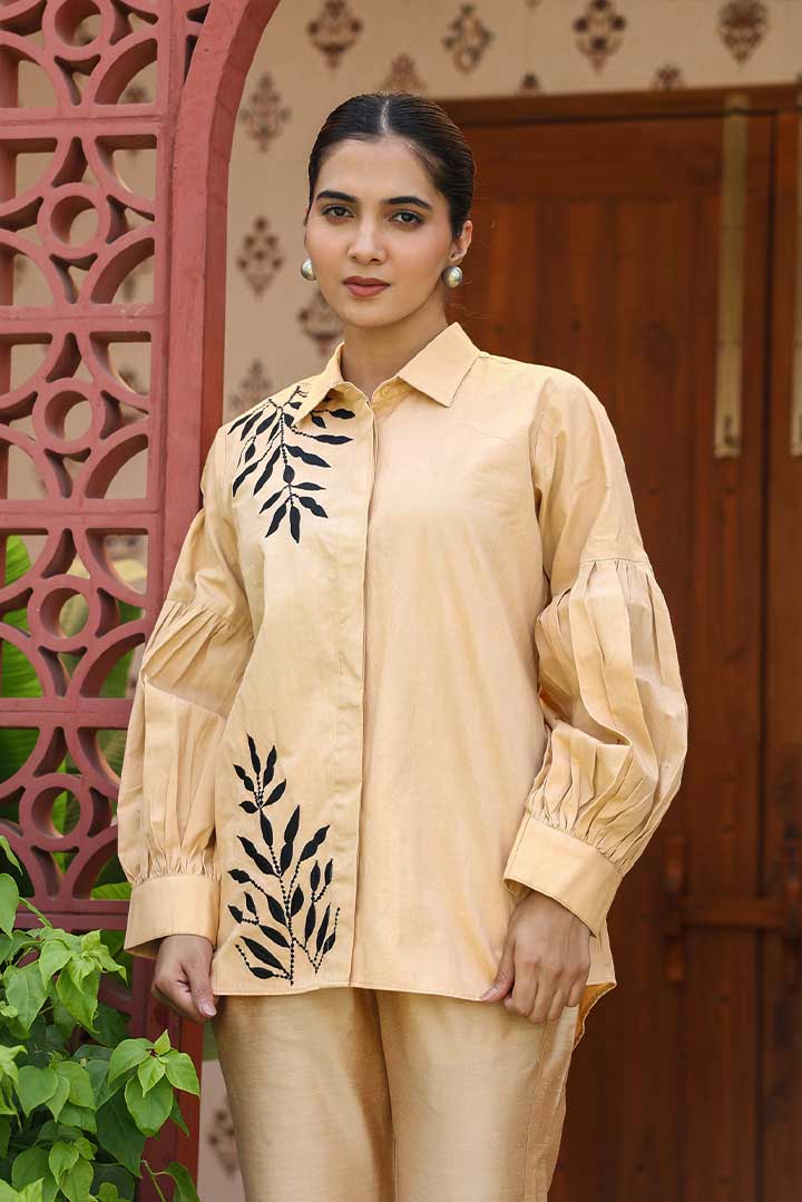 Beige Embroidered Coord Set