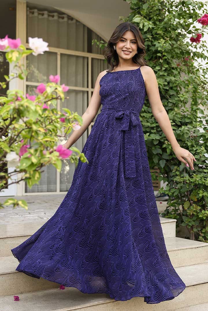 Blue printed Maxi Dress