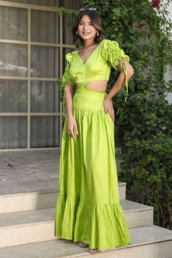 C Green Cut Out Cotton Maxi Dress
