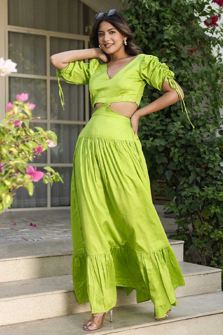 C Green Cut Out Cotton Maxi Dress