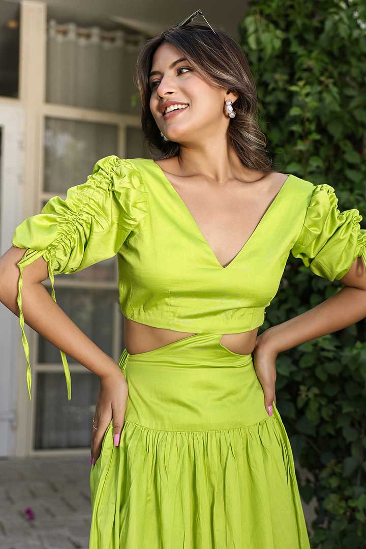 C Green Cut Out Cotton Maxi Dress
