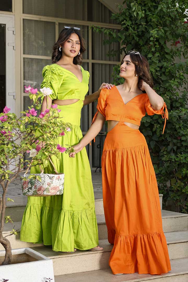 C Green Cut Out Cotton Maxi Dress