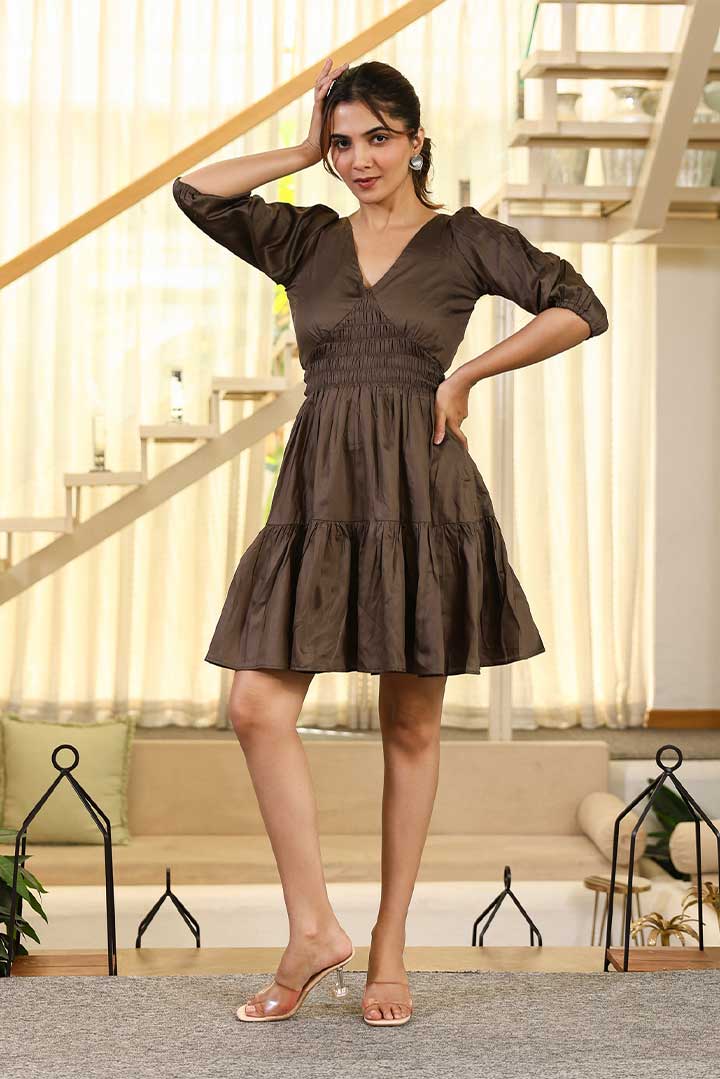 Chocolate Brown Tiered Short Dress