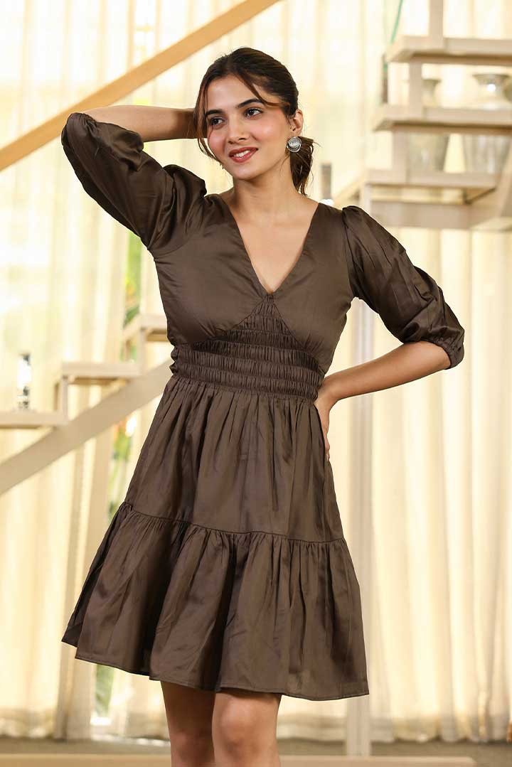 Chocolate Brown Tiered Short Dress