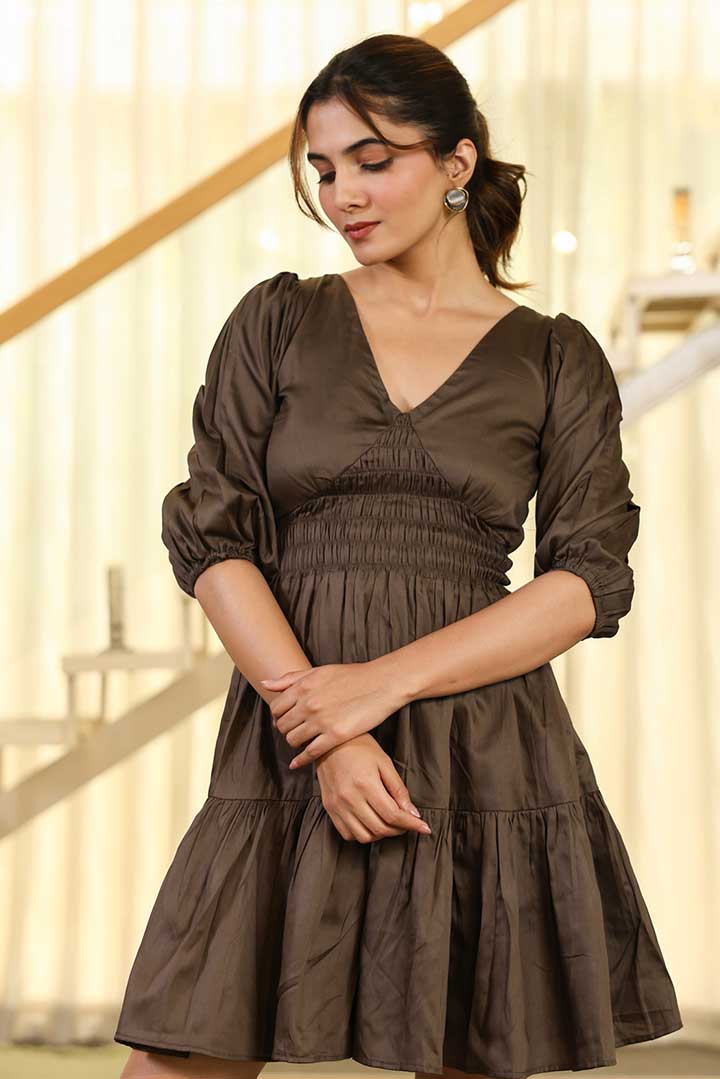 Chocolate Brown Tiered Short Dress