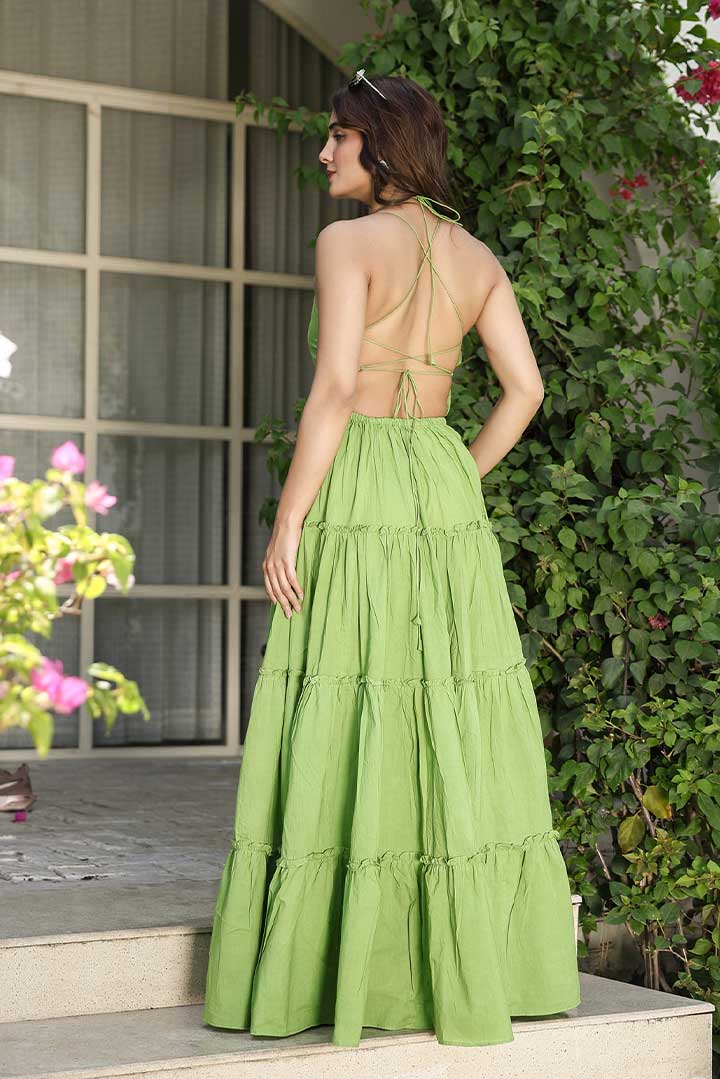 Diva Green Cotton Backless Dress