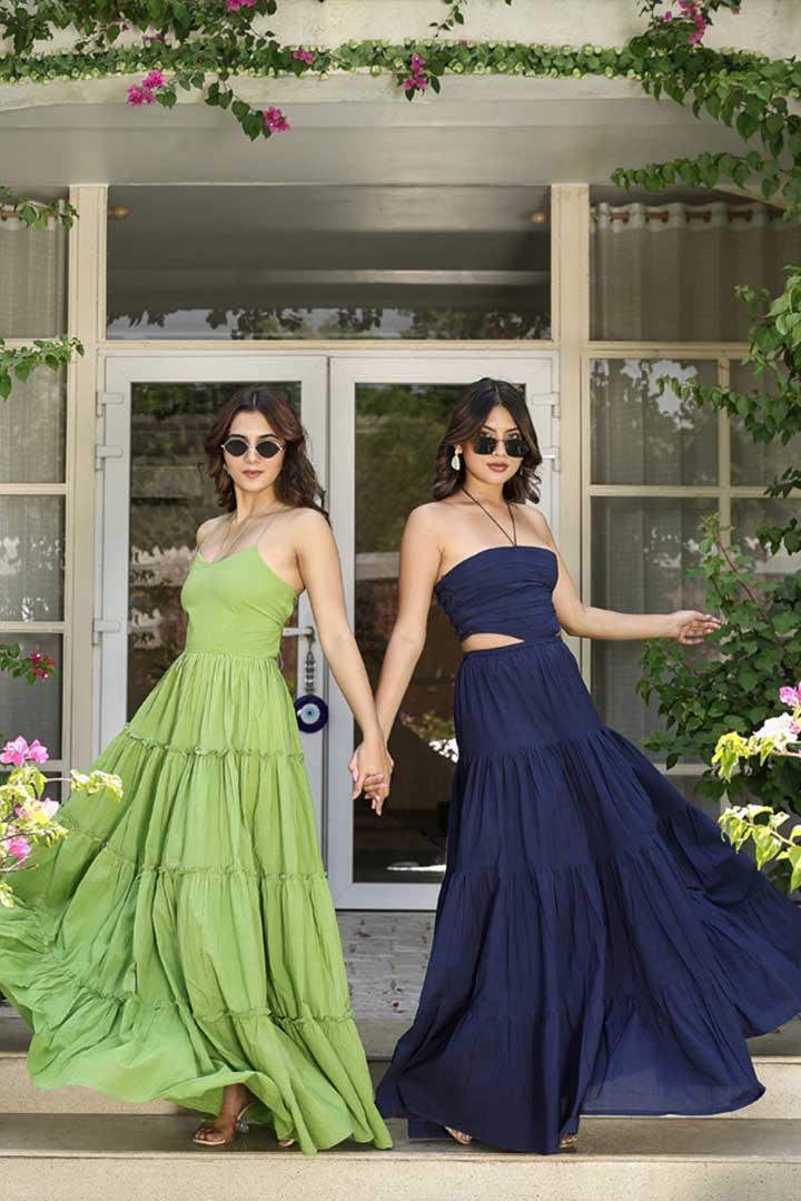 Diva Green Cotton Backless Dress