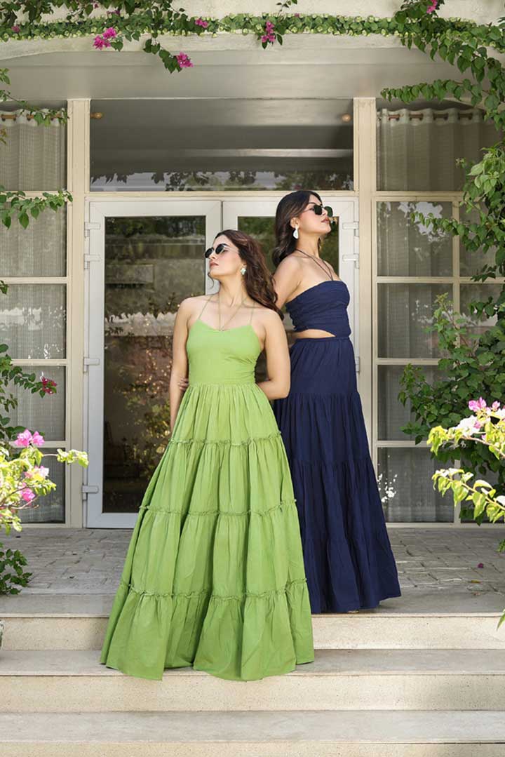 Diva Green Cotton Backless Dress