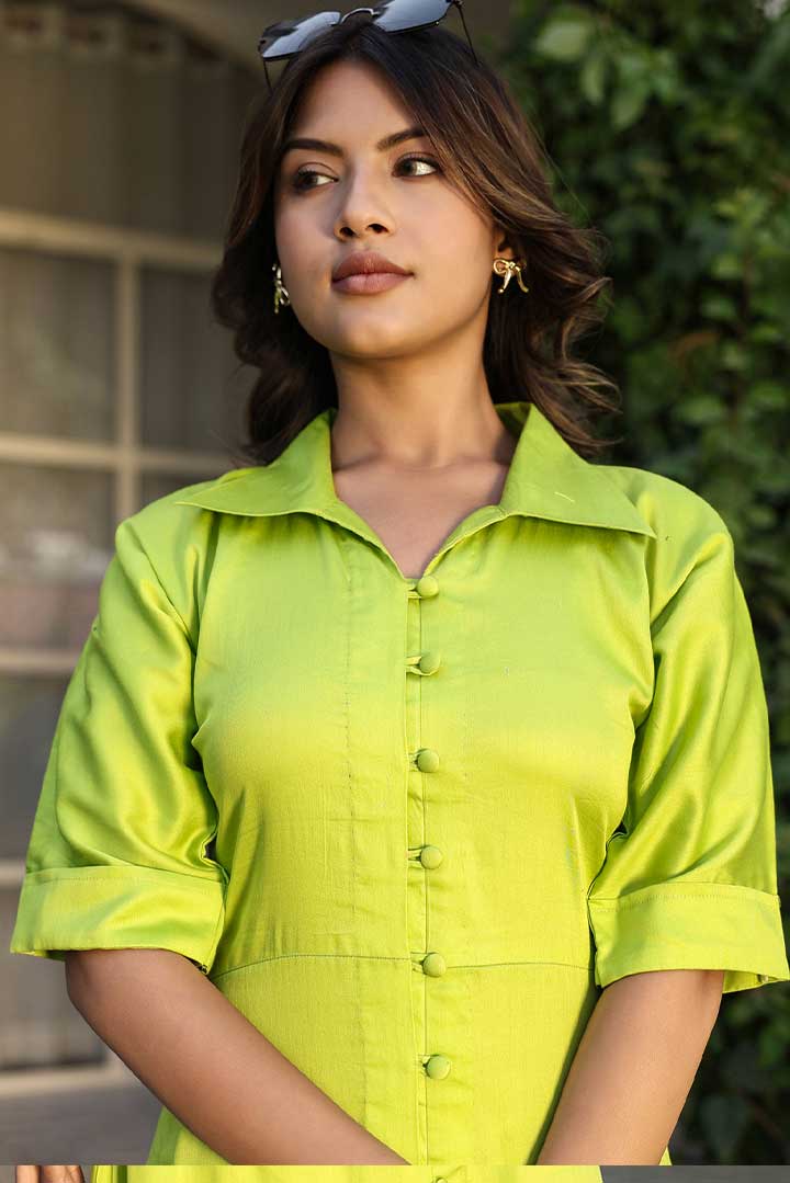 Green Cotton Shirt Dress