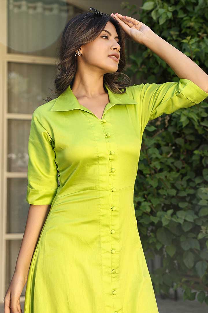 Green Cotton Shirt Dress