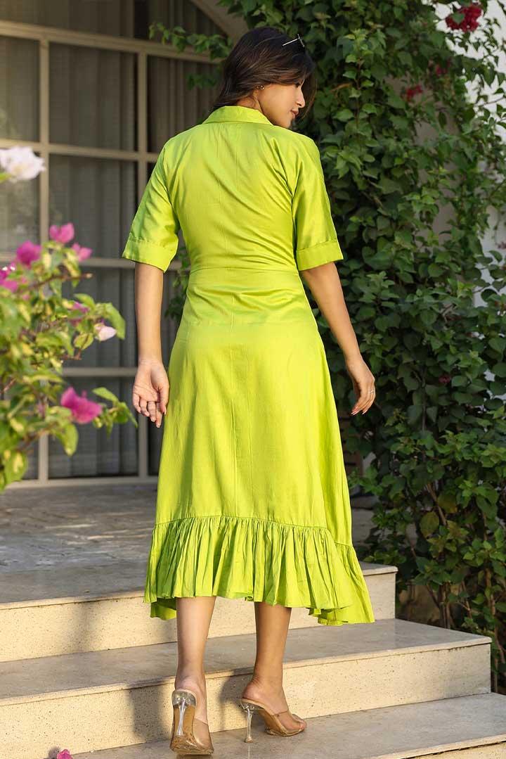 Green Cotton Shirt Dress