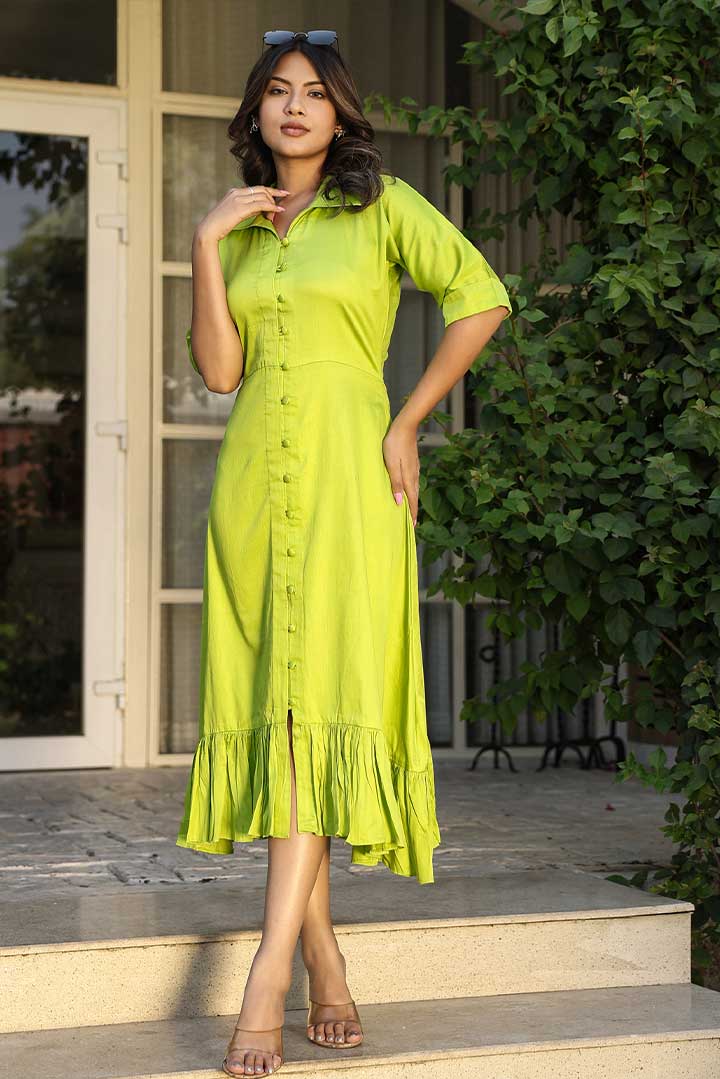 Green Cotton Shirt Dress