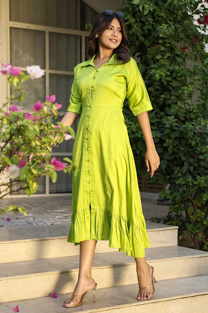 Green Cotton Shirt Dress