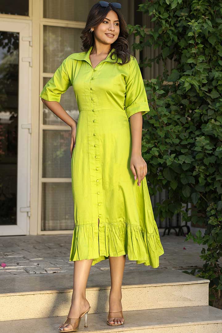 Green Cotton Shirt Dress