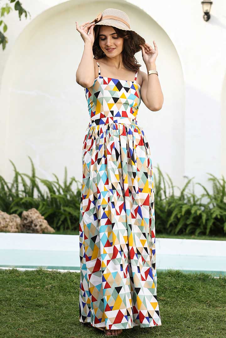 Multicolor Digital Printed Backless Maxi Dress