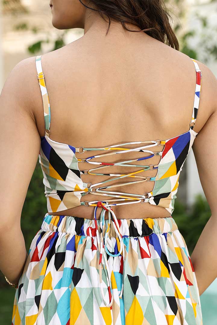 Multicolor Digital Printed Backless Maxi Dress
