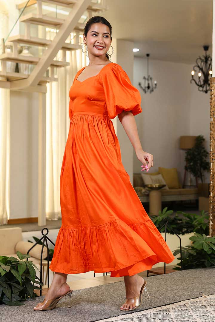 Orange Bell Sleeves Maxi Dress
