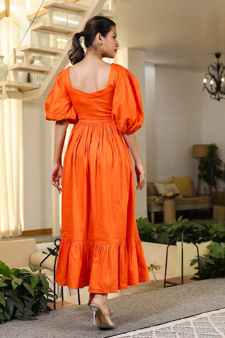 Orange Bell Sleeves Maxi Dress