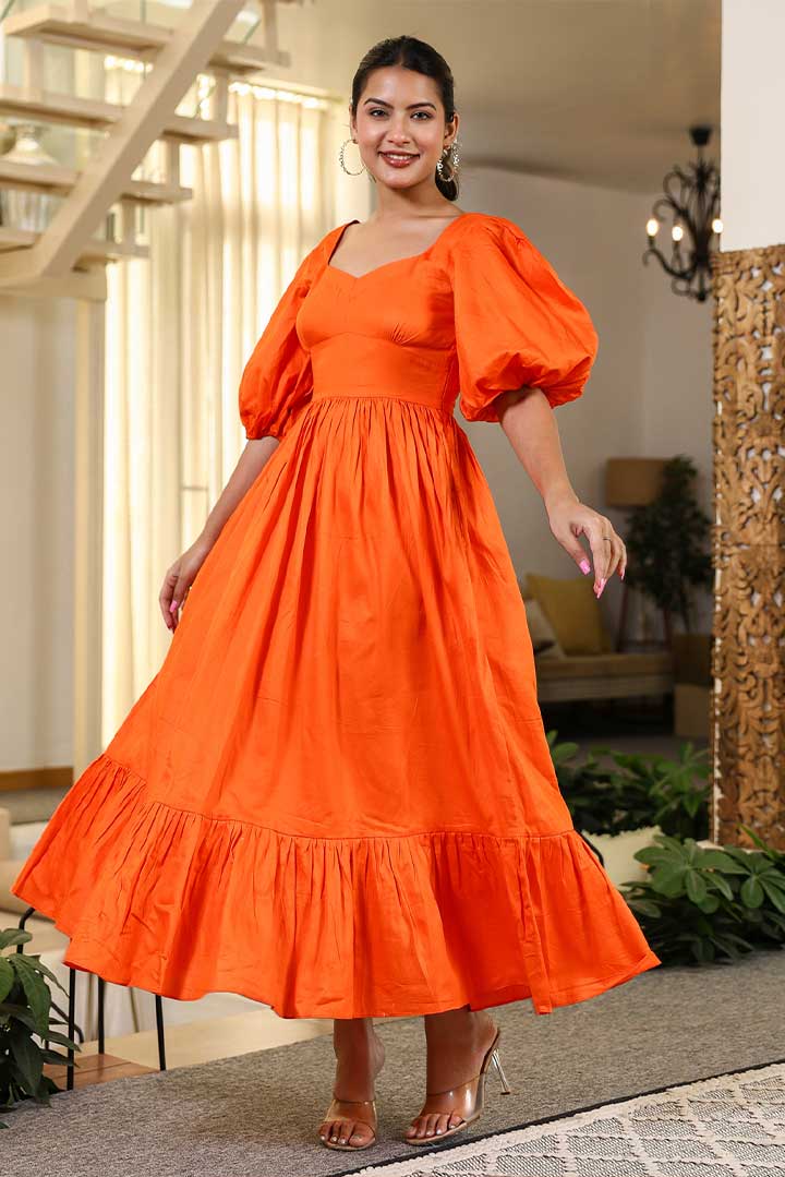 Orange Bell Sleeves Maxi Dress