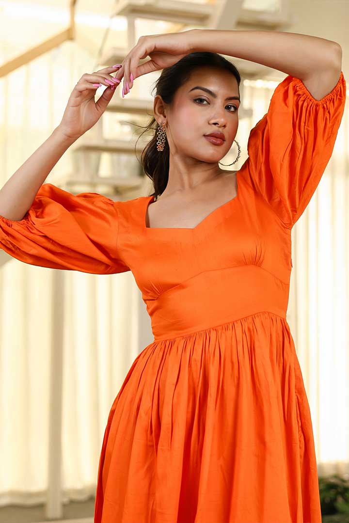 Orange Bell Sleeves Maxi Dress
