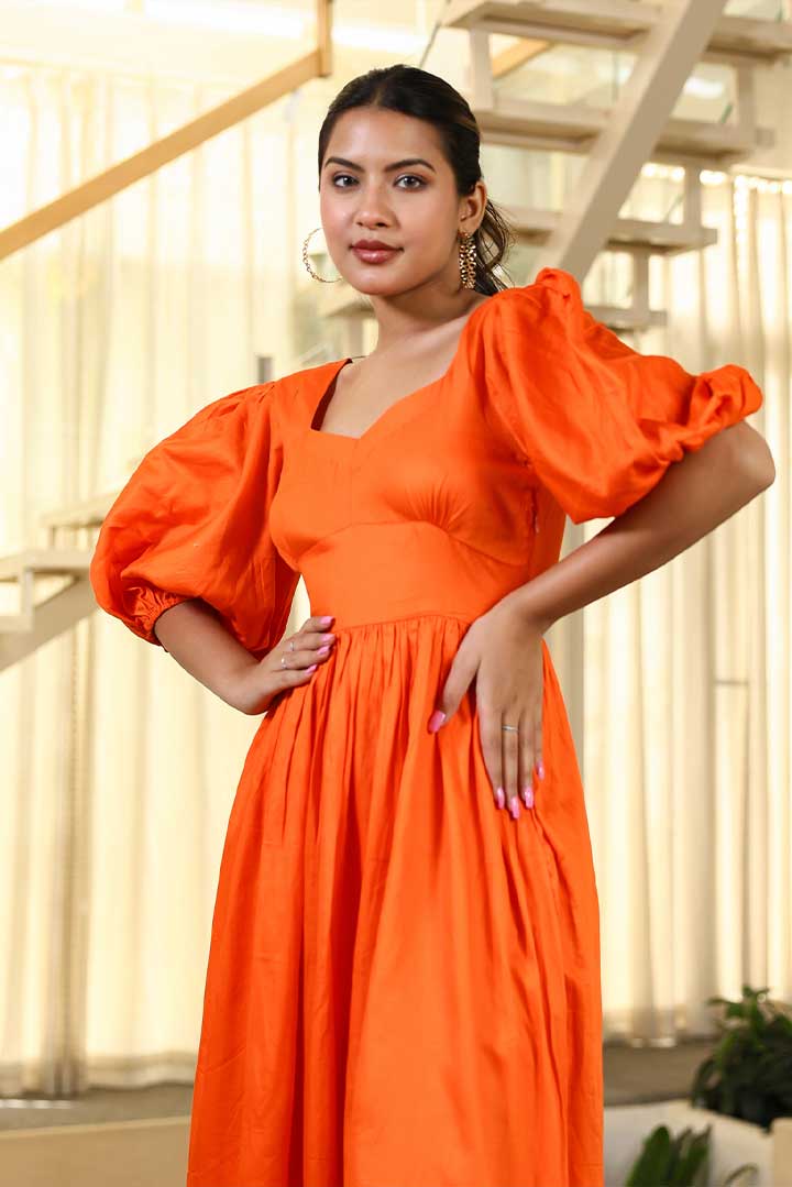 Orange Bell Sleeves Maxi Dress