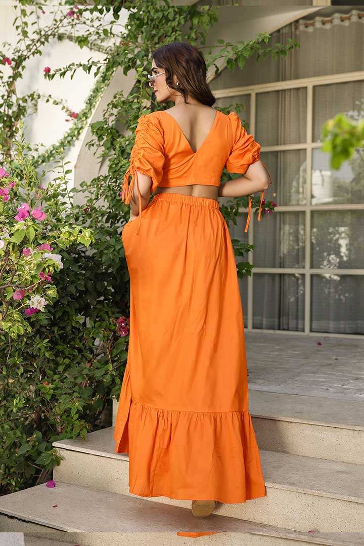 Orange Cutout Cotton Maxi Dress