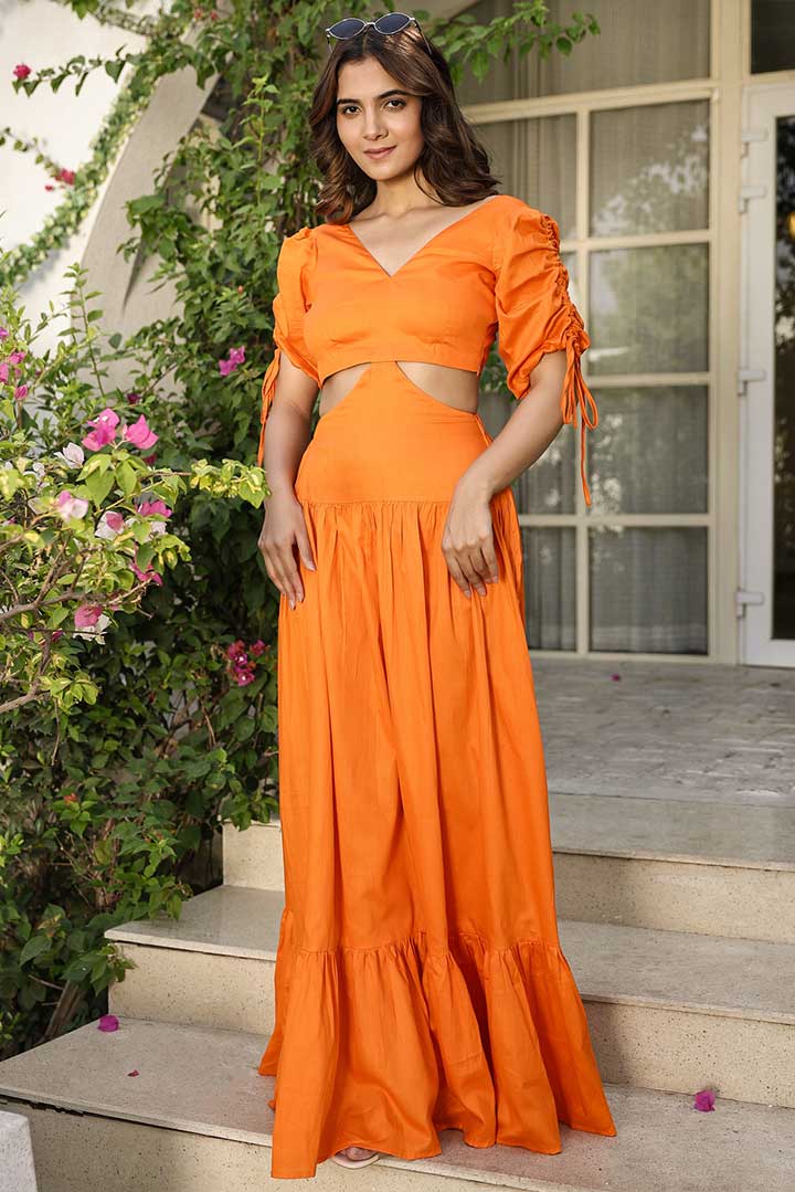 Orange Cutout Cotton Maxi Dress