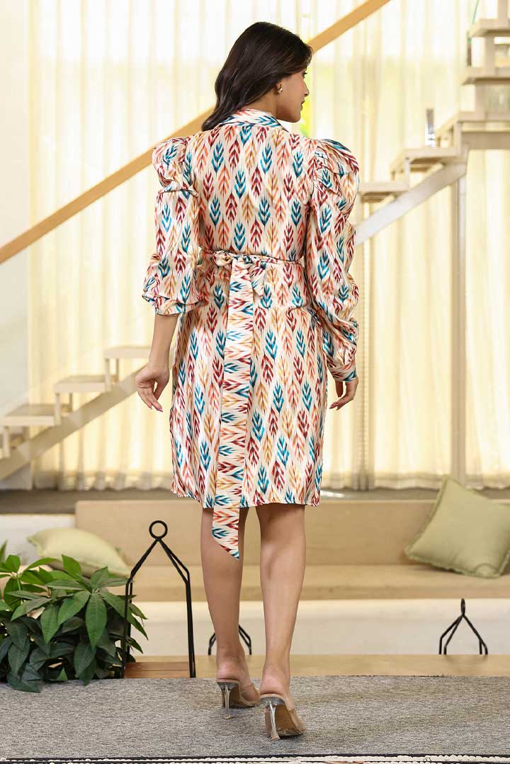 Printed Knotted Shirt Dress