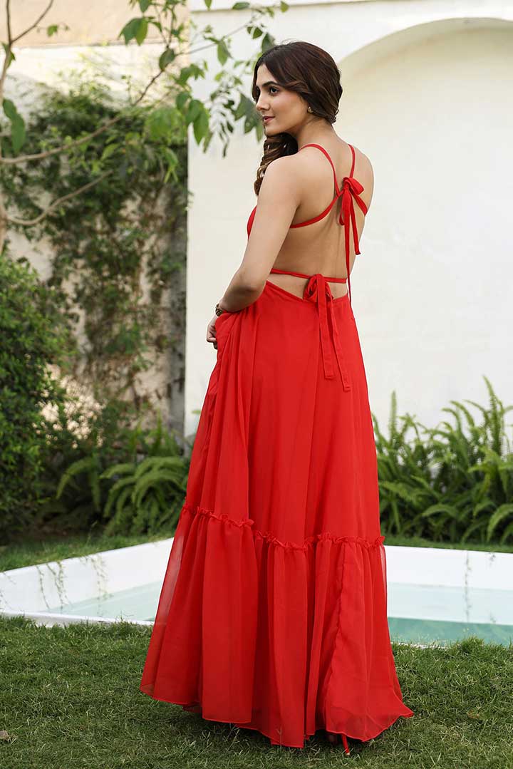 Red backless Tiered Maxi Dress