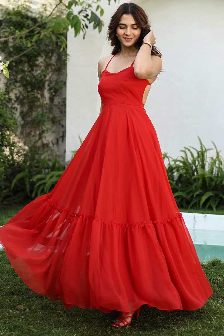 Red backless Tiered Maxi Dress