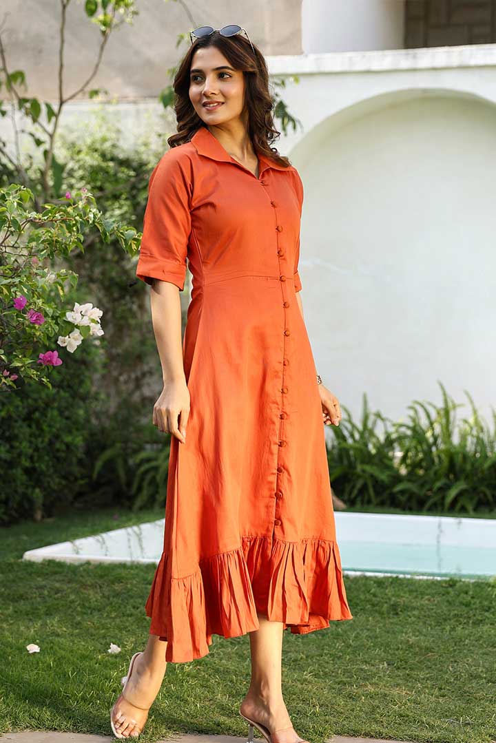 Rust Cotton Shirt Dress
