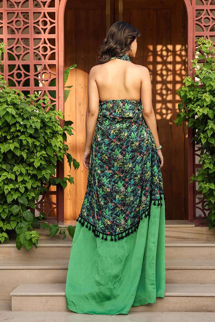 Tropical printed halter neck maxi dress