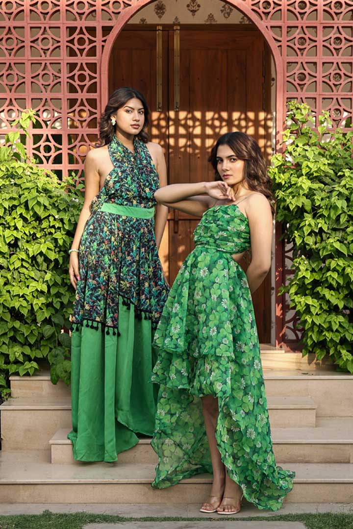 Tropical printed halter neck maxi dress