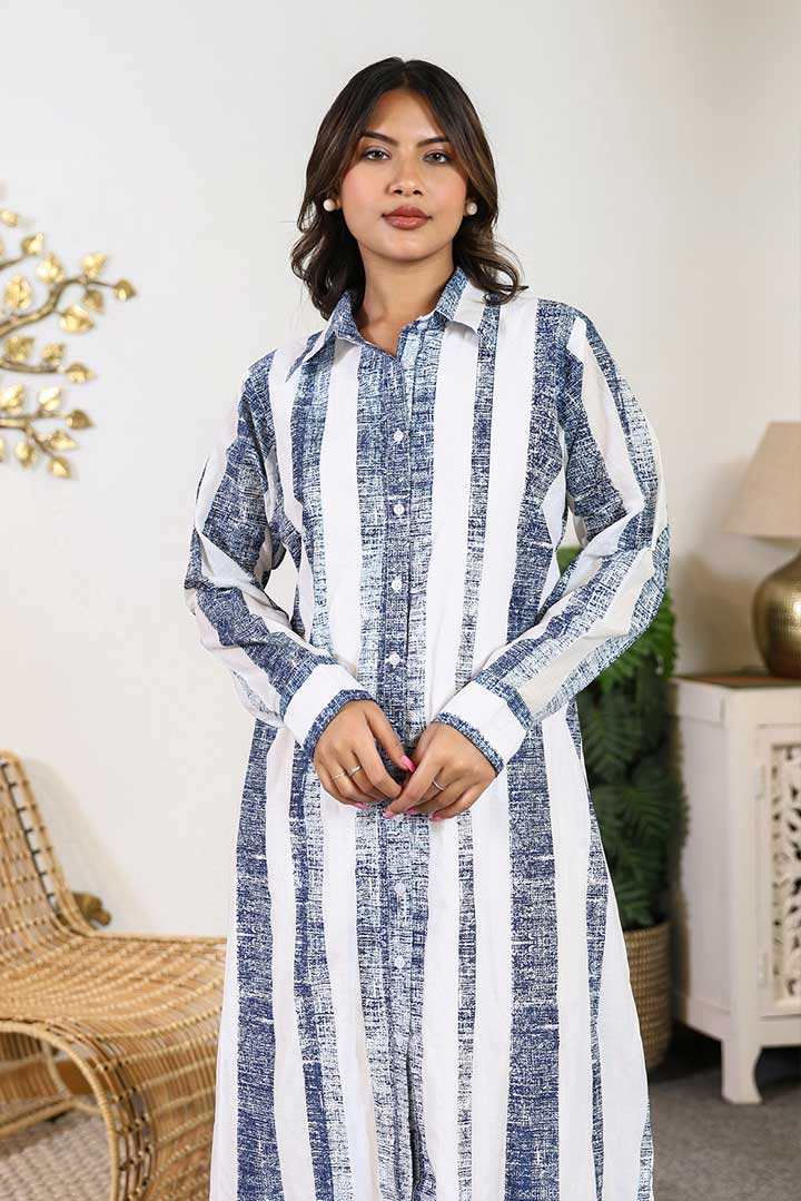 White Blue Shirt Dress